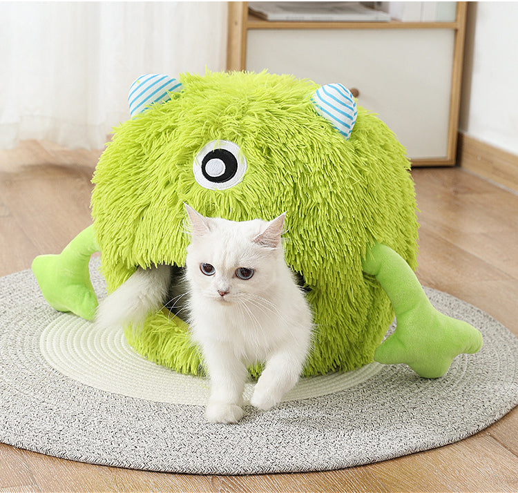 Pet Calming Fluffy Round Bed Washable Soft Plush Cushion