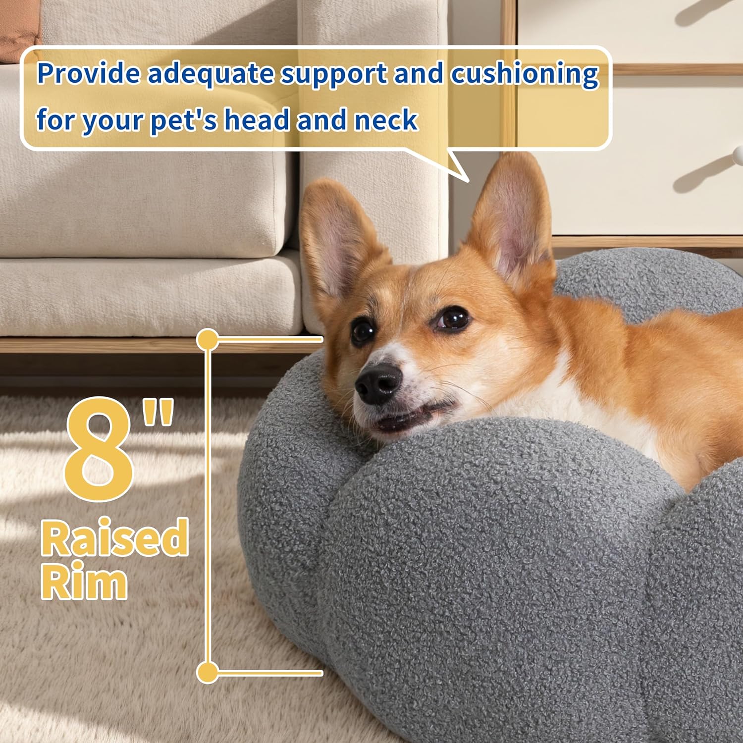 Calming Pet Bed Fluffy Flower Plush Sherpa Donut Washable