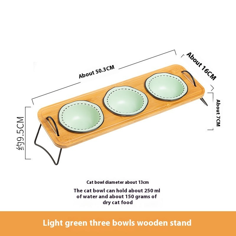 Wooden Pet Bowl Rack Ceramic Anti Tumble Easy Clean
