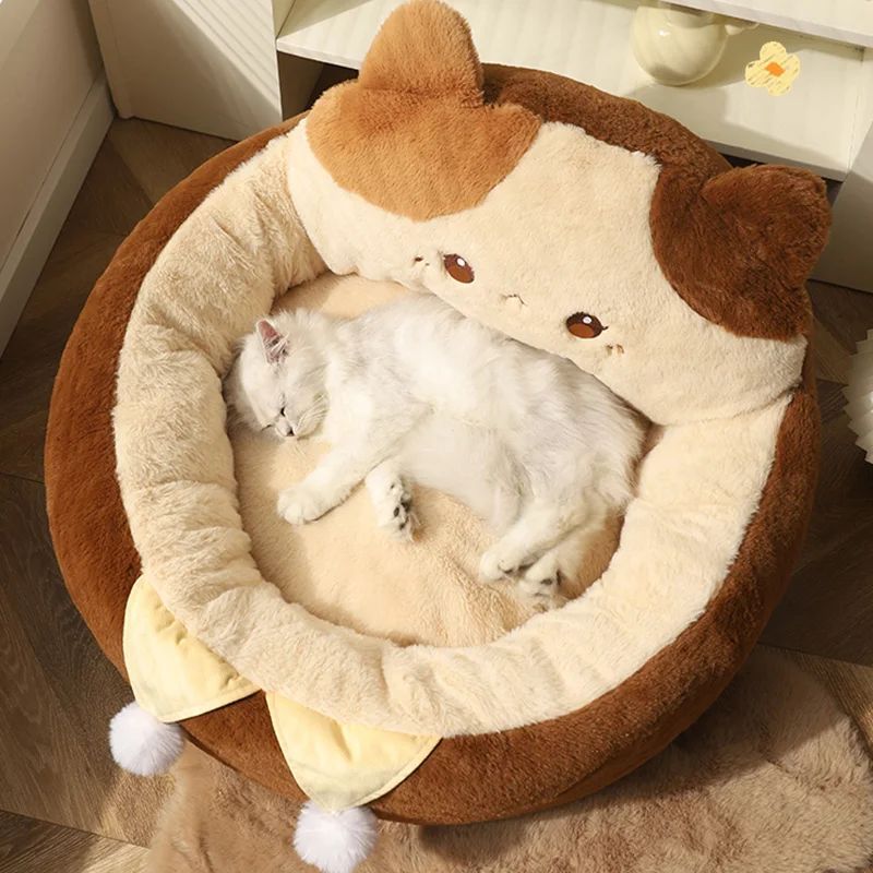 Pet Round Sofa Bed Warm Soft Deep Sleep Cushion Nest Accessories