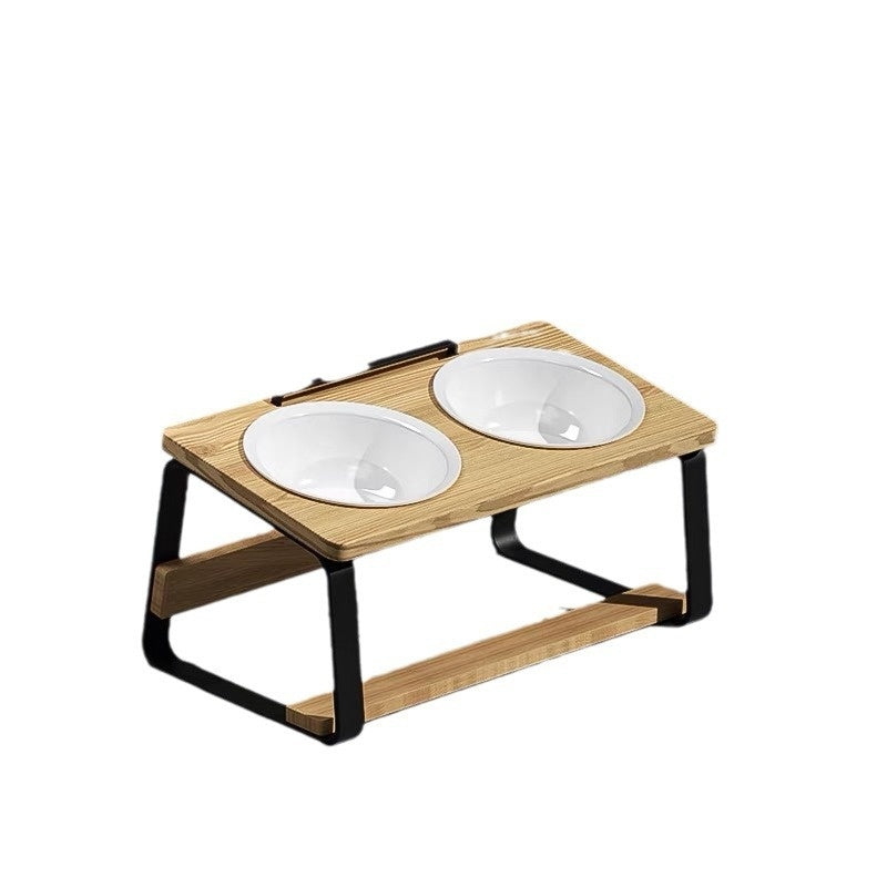 Ceramic Double Bowl Pet Feeding Station Spine Support Holder