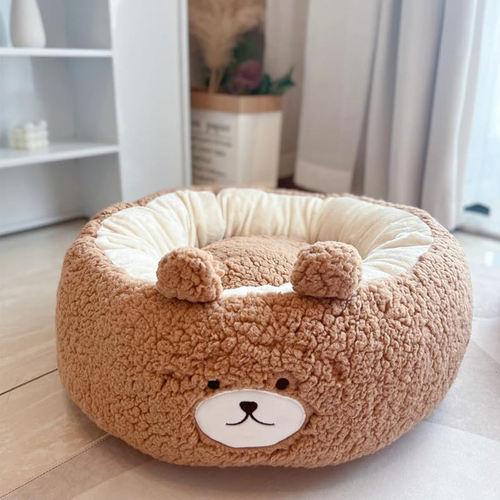 Pet Plush Round Bed Cartoon Style Warm Seasonal Cushion Nest