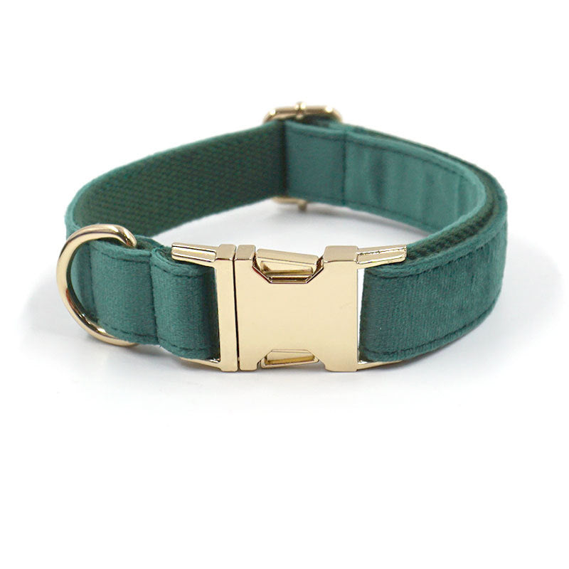 Green Velvet Pet Durable Adjustable Collar Leash Set